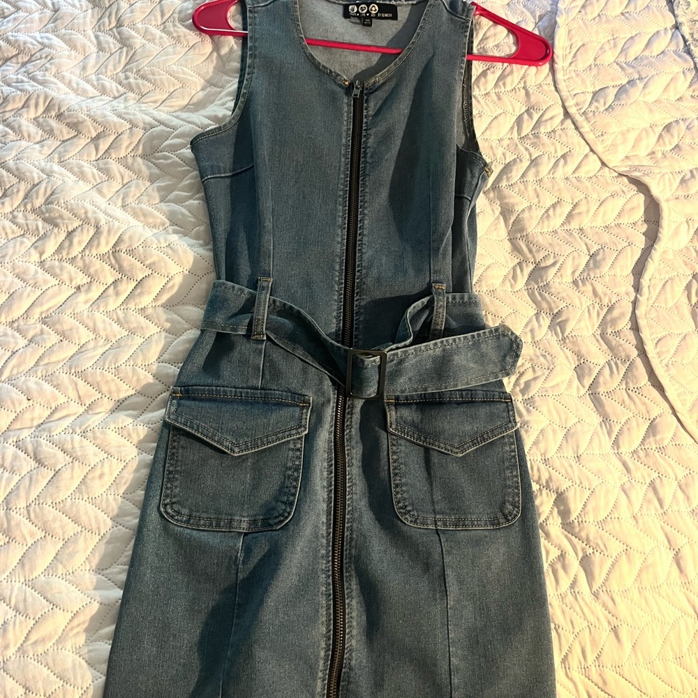 Denium Zip up Mini Dress